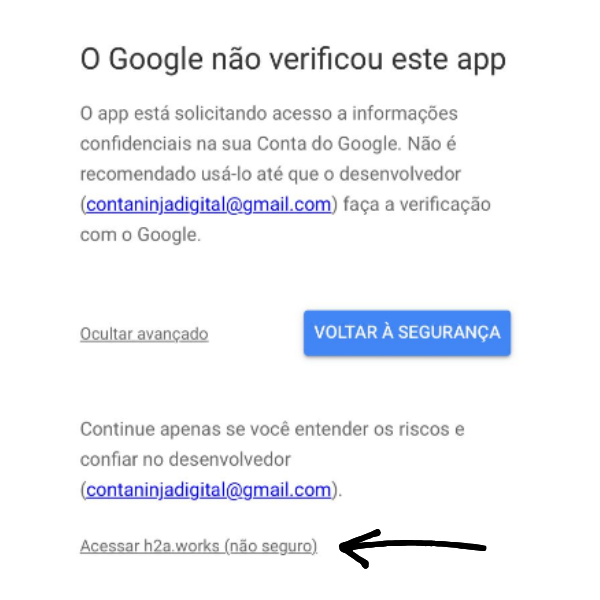 Exemplo da tela de confirmação de permissões do Google